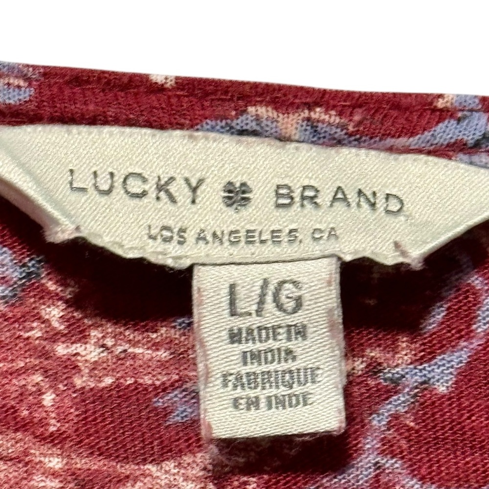 Lucky Brand Floral Burgundy Contrast Border Long Bell Sleeve Lightweight Blouse - Picture 9 of 9